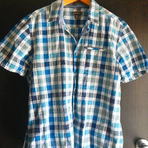 Eddie Bauer Shirt Mens Large Blue White Plaid Short Sleeve Button Up Classic Fit